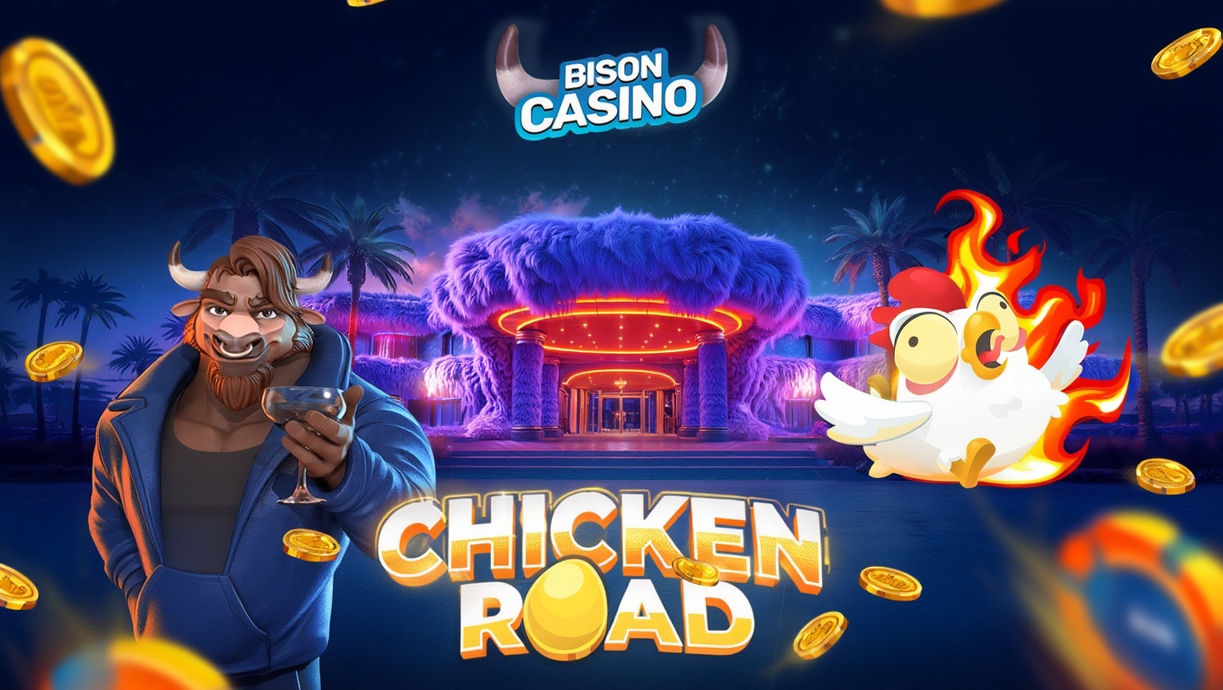 Baner z Chicken przejść przez drogę gra ze strony Bison Kasyno